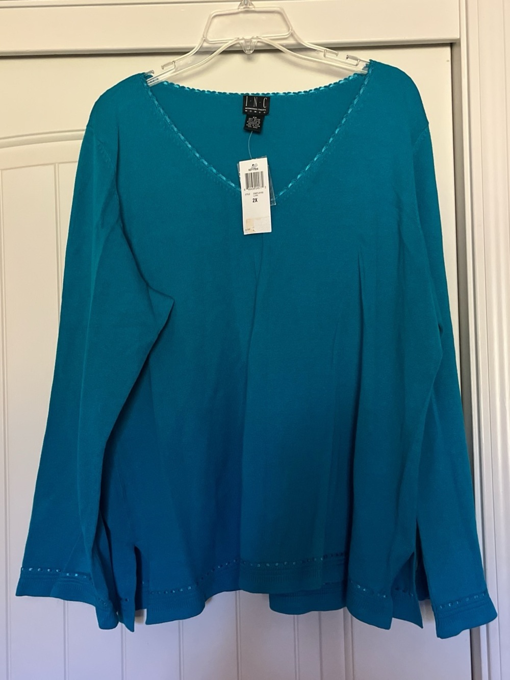 INC International Concepts Teal V-Neck Long Sleeve Knit Top